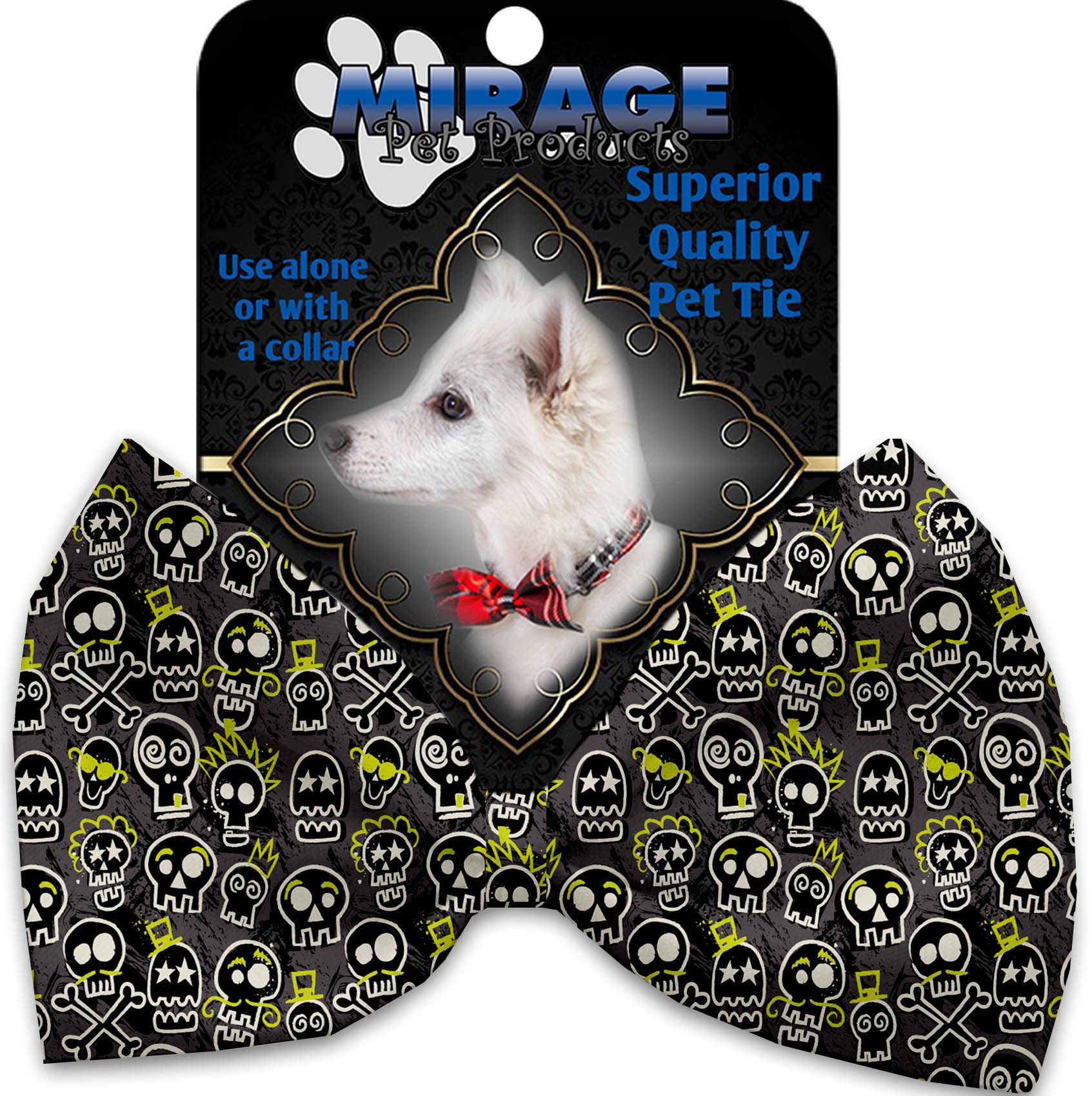 Skater Skulls Pet Bow Tie Collar Accessory with Velcro